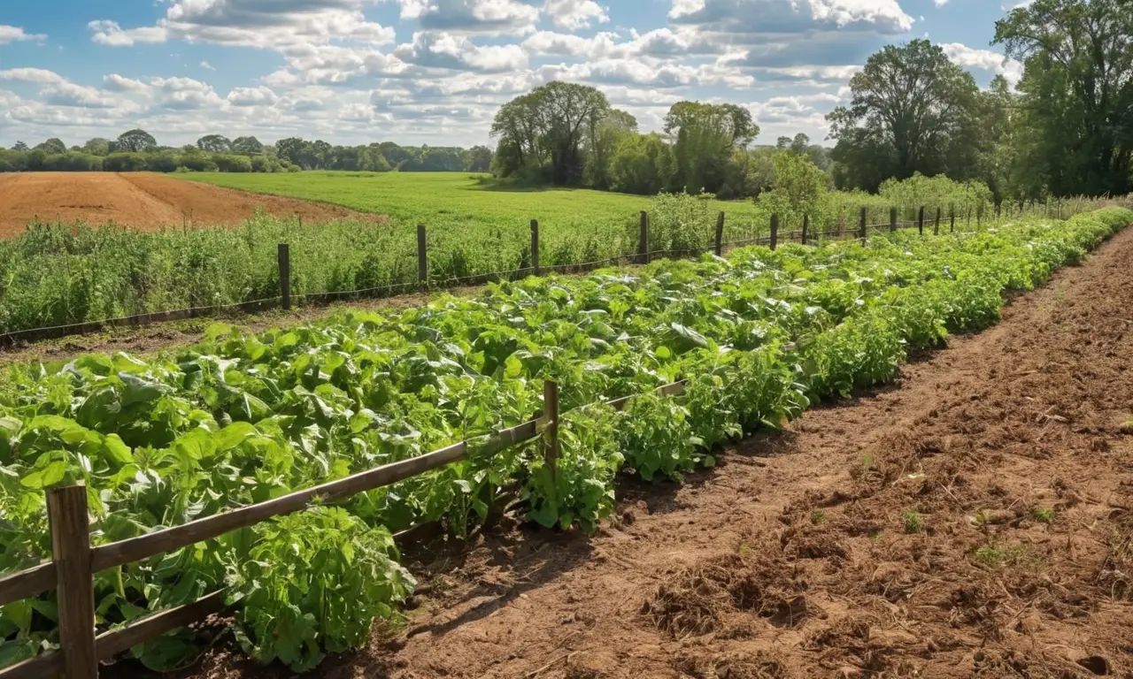 Campo vibrante con cultivos y vida natural
