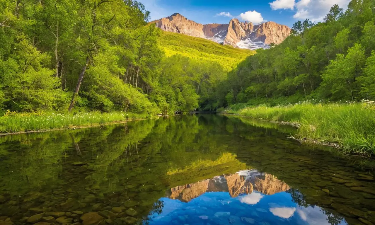 Río vibrante en un valle lleno de vida