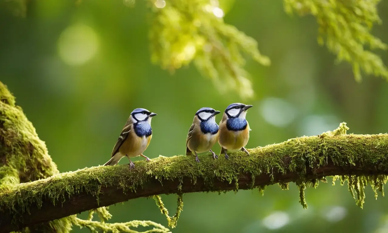 Escena forestal vibrante con aves activas