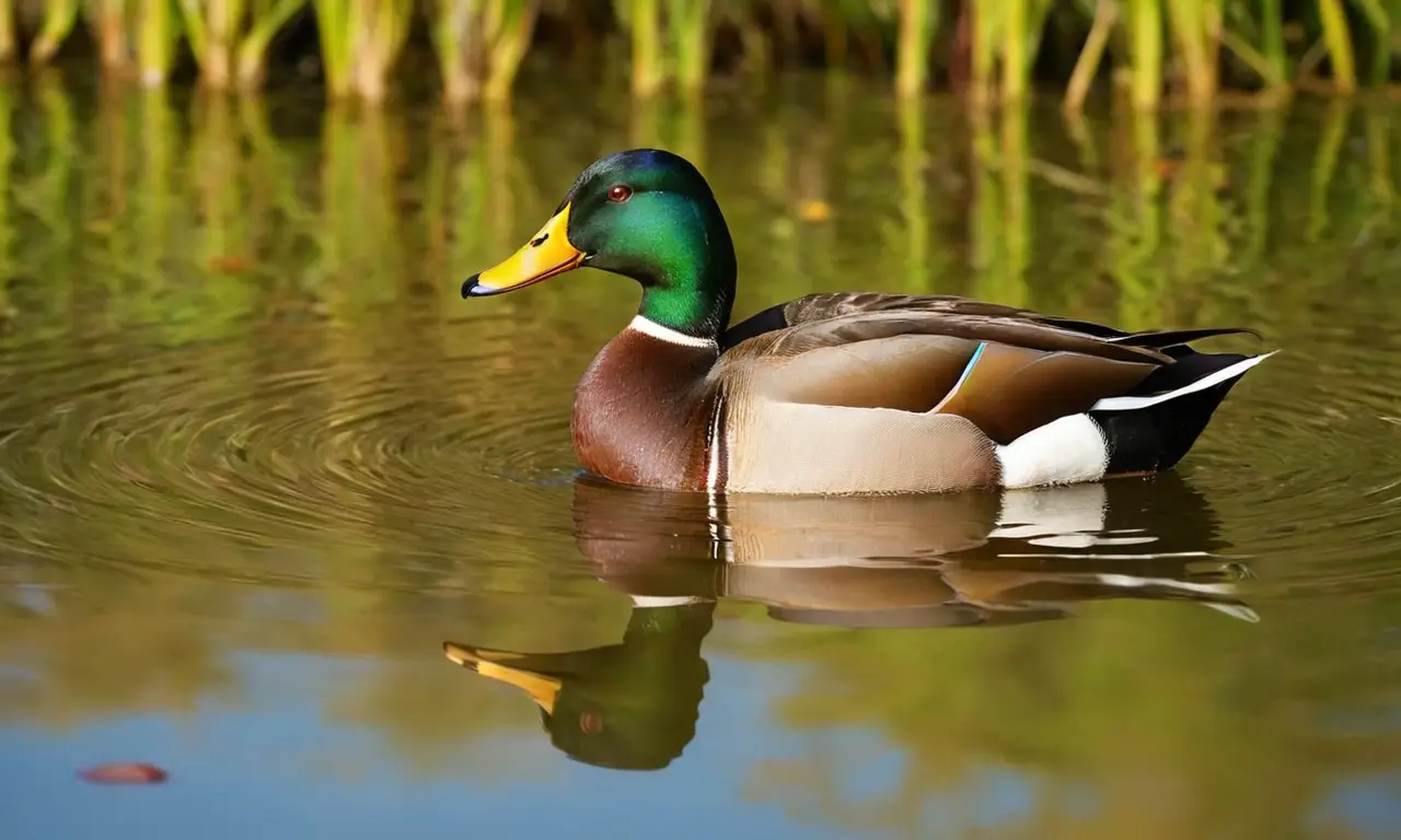 Pato macho destaca junto al agua