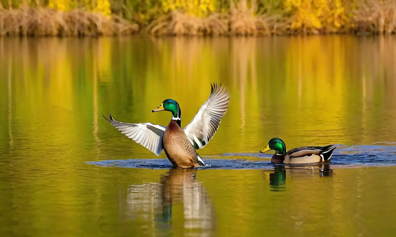 Escena serena de un lago con patos
