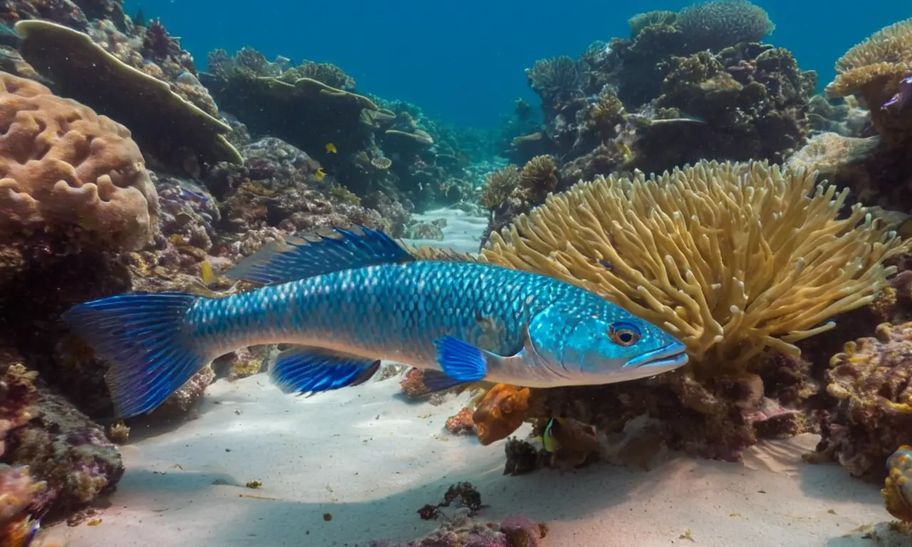 Un barracuda nada entre coloridos corales