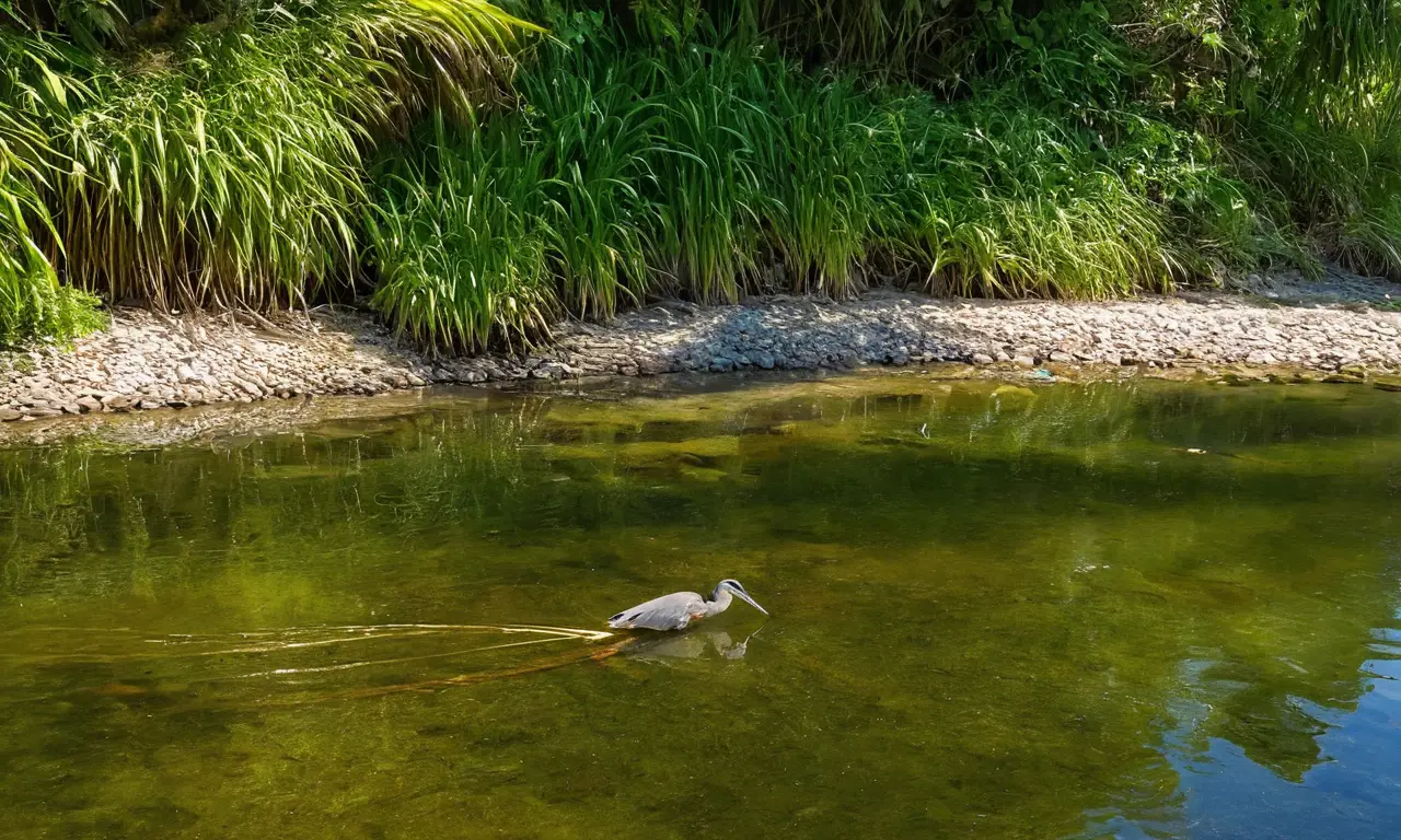 Río claro, vida acuática vibrante y tranquila