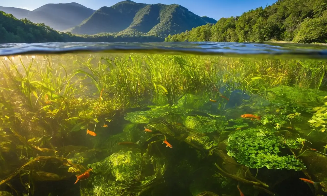 Ribera verde con río, vida y tranquilidad