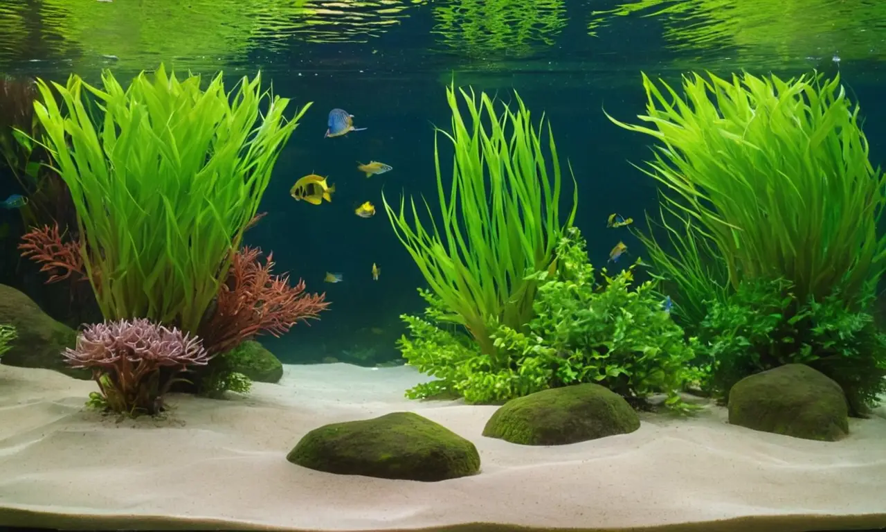 Acuario vibrante con diversas especies nadando