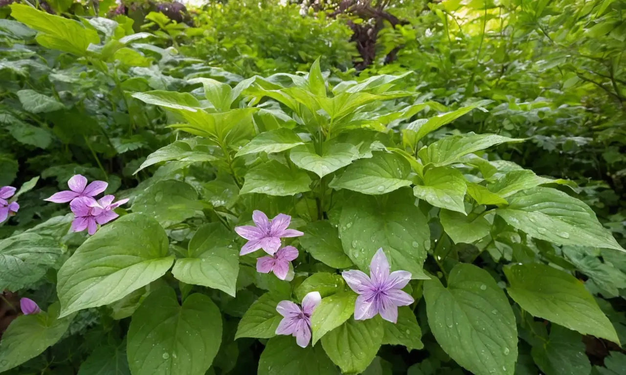 Naturaleza vibrante con hojas y flores