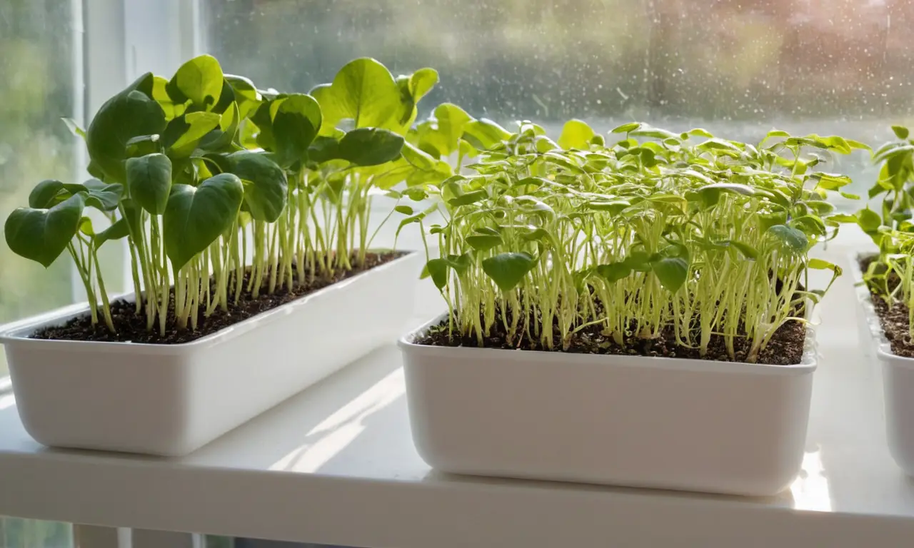 Invernadero iluminado con plantas hidroponicas