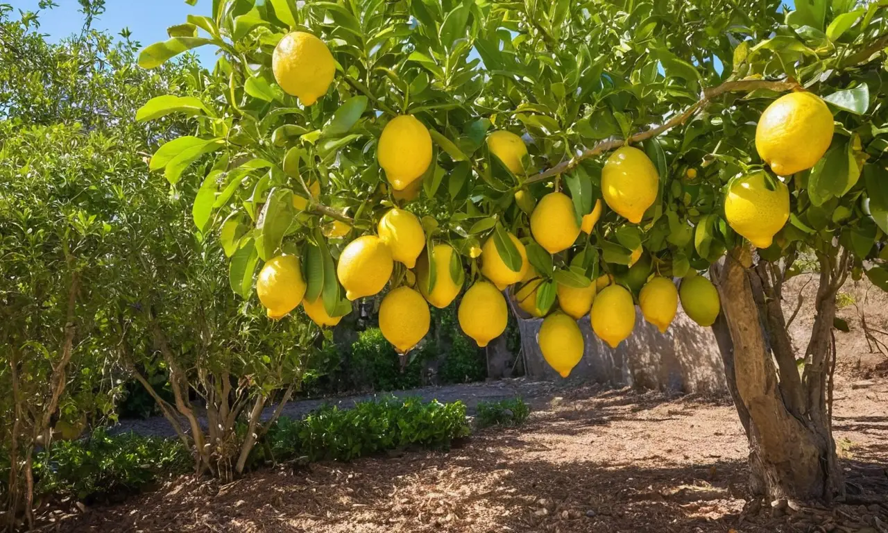 Árbol de limón vibrante en entorno sereno