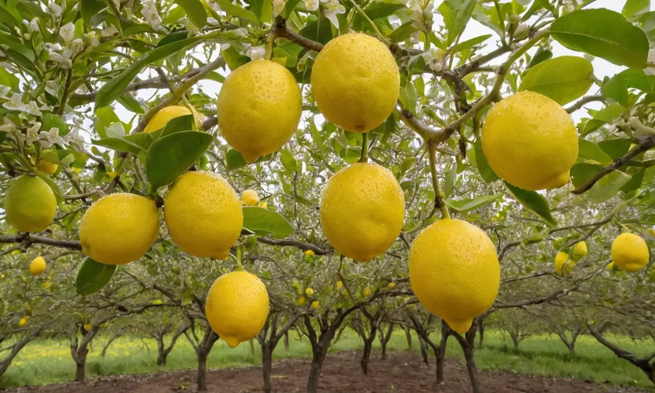 Un frutal de limones bajo el sol
