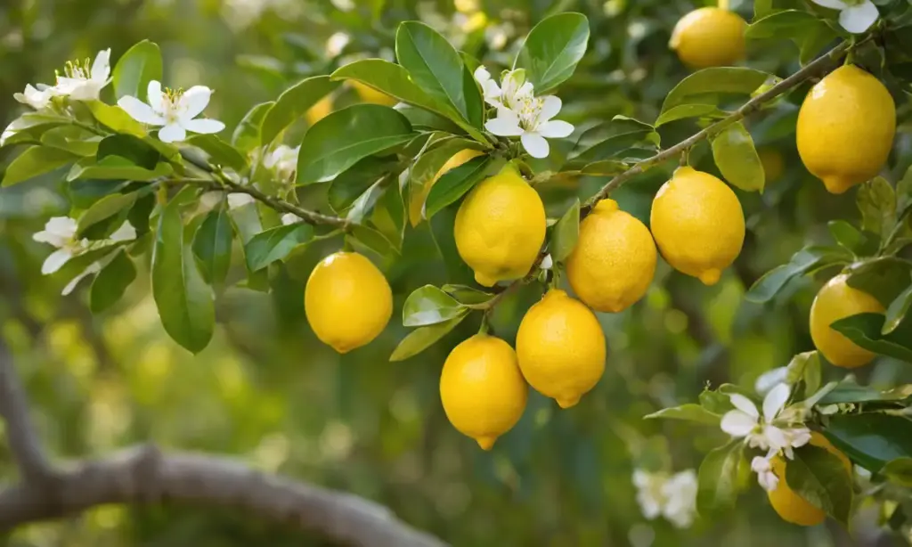 Un limonero vibrante en un jardín luminoso