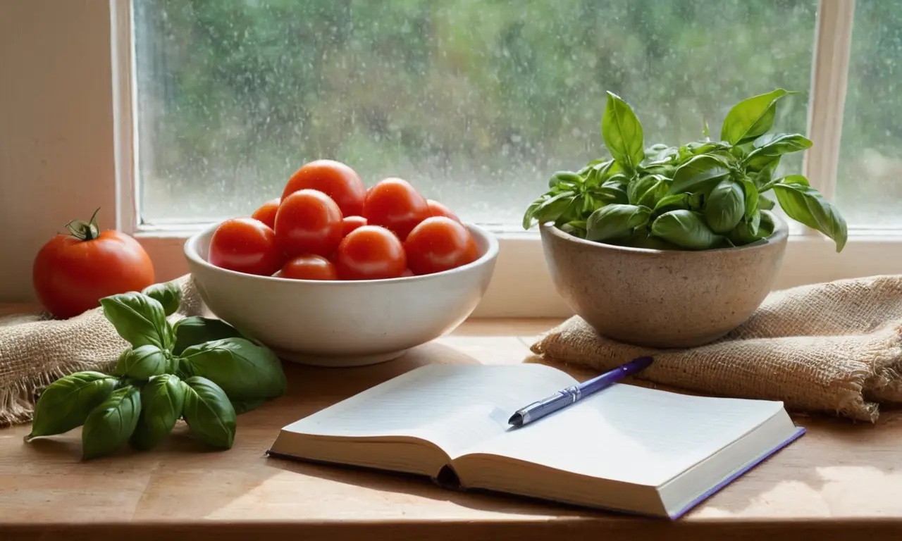 Ingredientes naturales y utensilios para cocinar