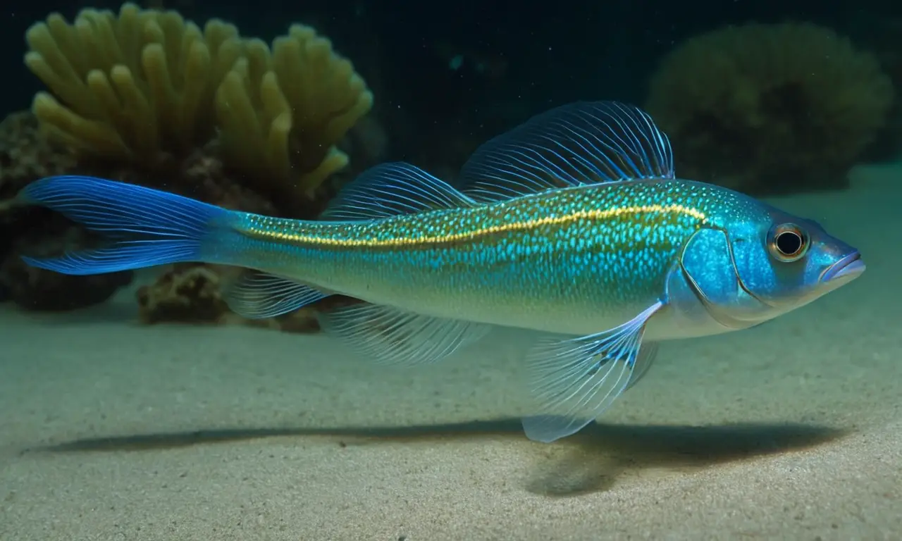 Pez linterna bioluminiscente brilla en la oscuridad