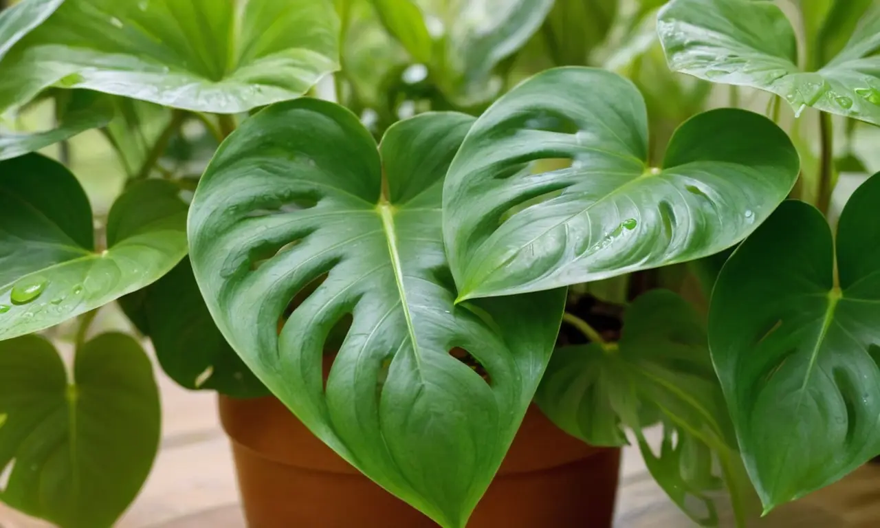 Philodendron hederaceum resplandece en luz suave