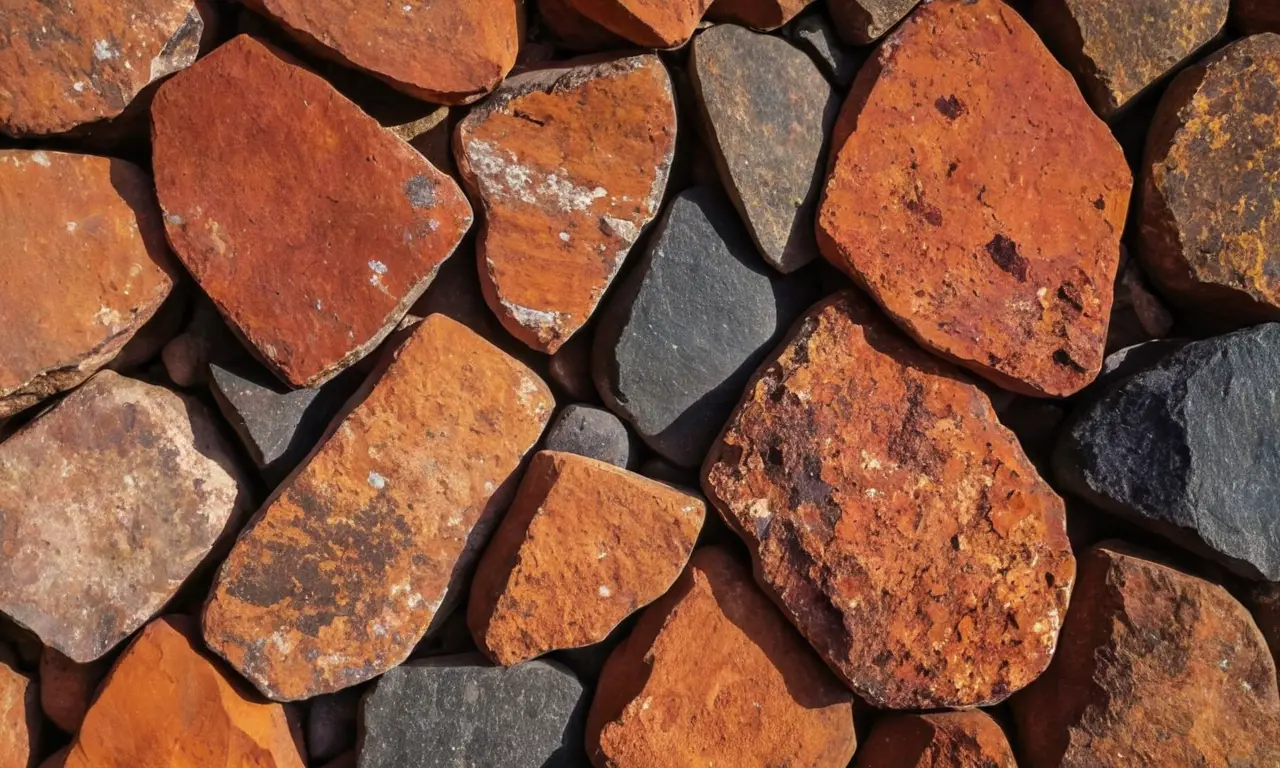 Piedras volcánicas en mesa con luz natural