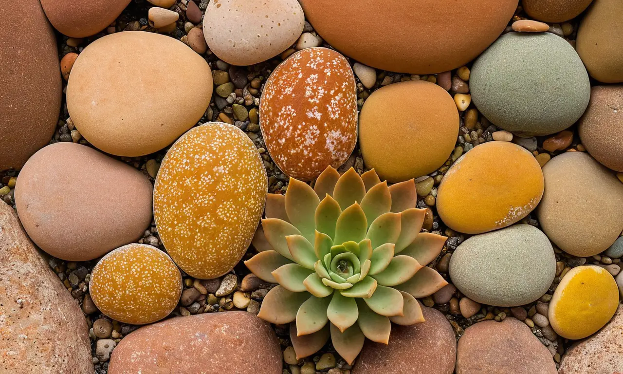 Collage de lithops en un paisaje desértico