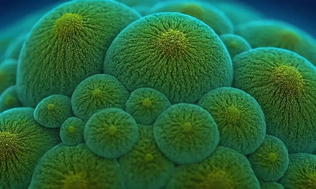 Células bacterianas esféricas en un entorno microscópico