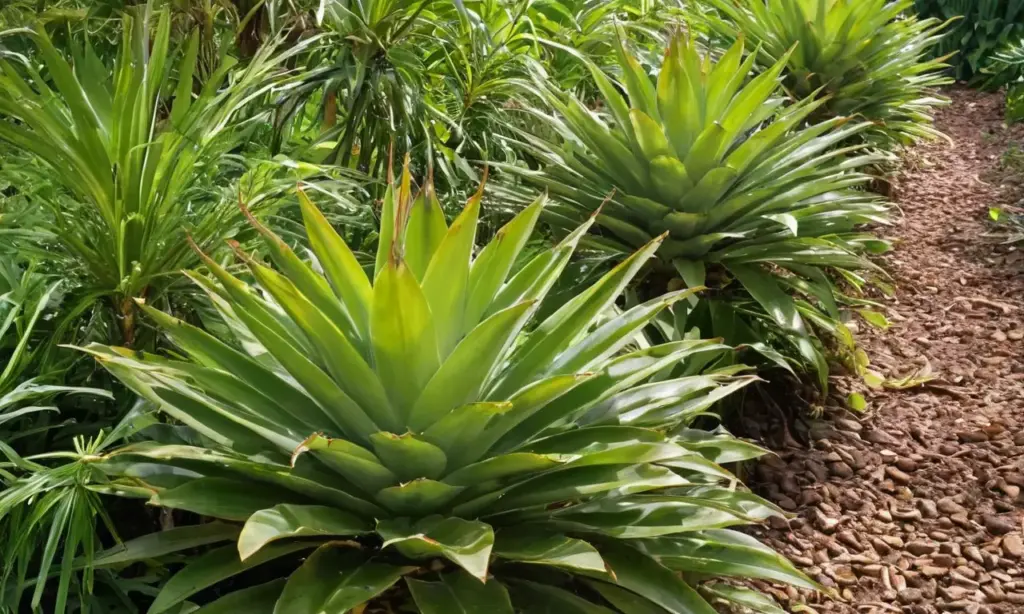 Plantas de piña vibrantes en un paisaje tropical