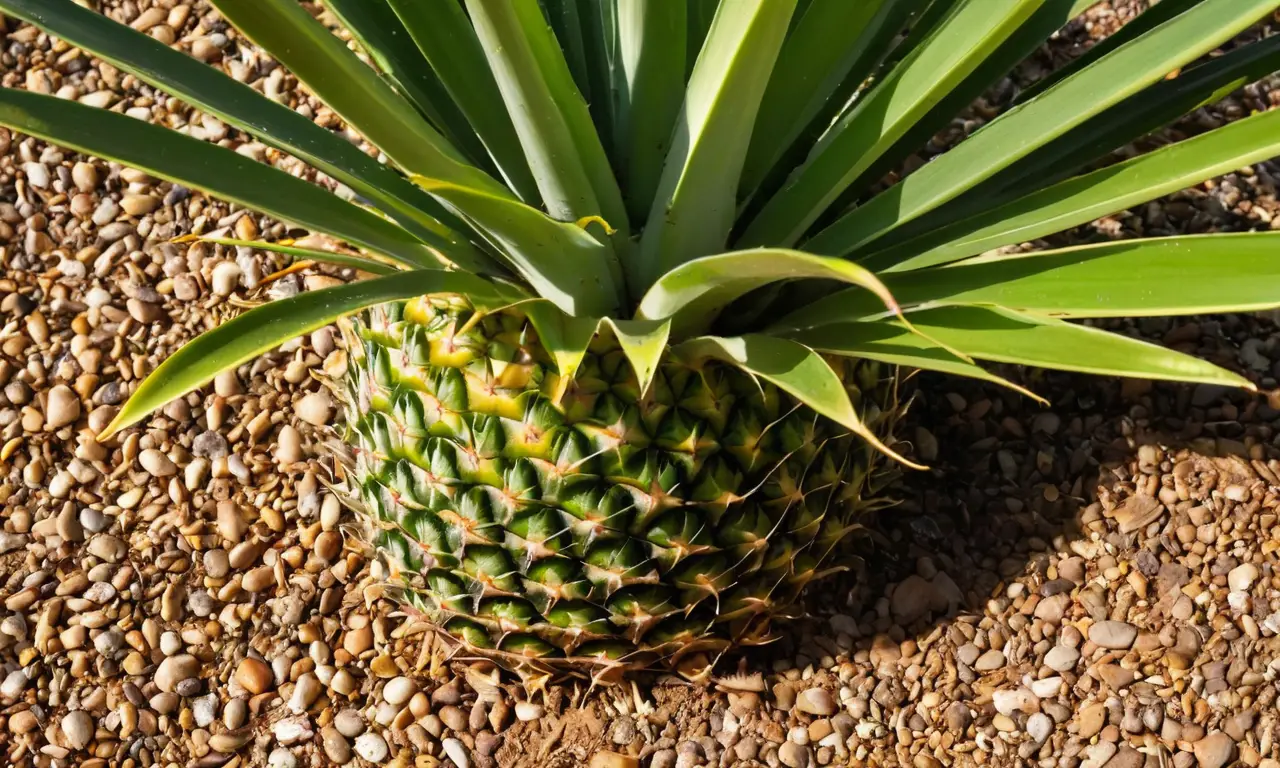 Piña dorada en una planta verde exuberante