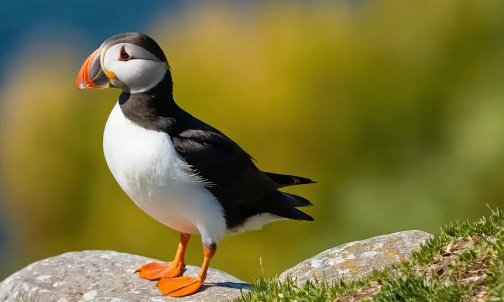 Pájaros coloridos en un paradisíaco acantilado