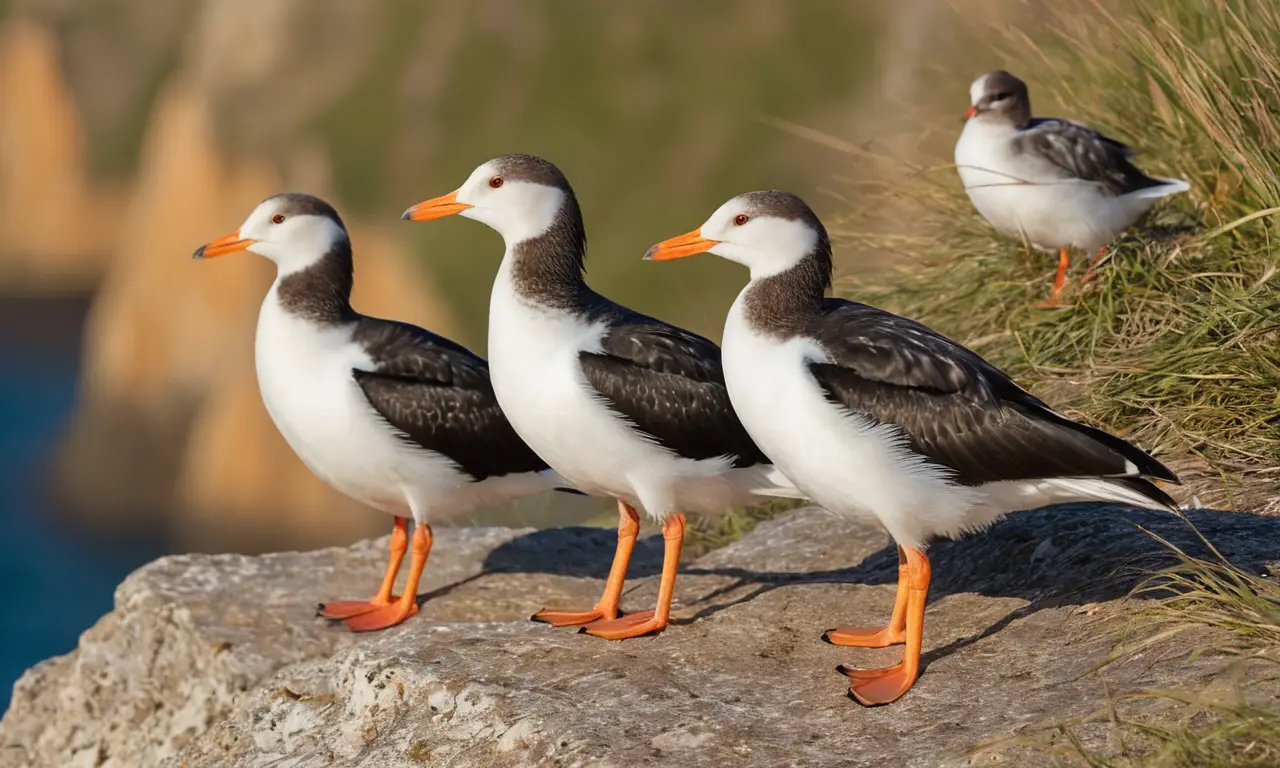 Aves marinas cuidan a sus crías en la costa
