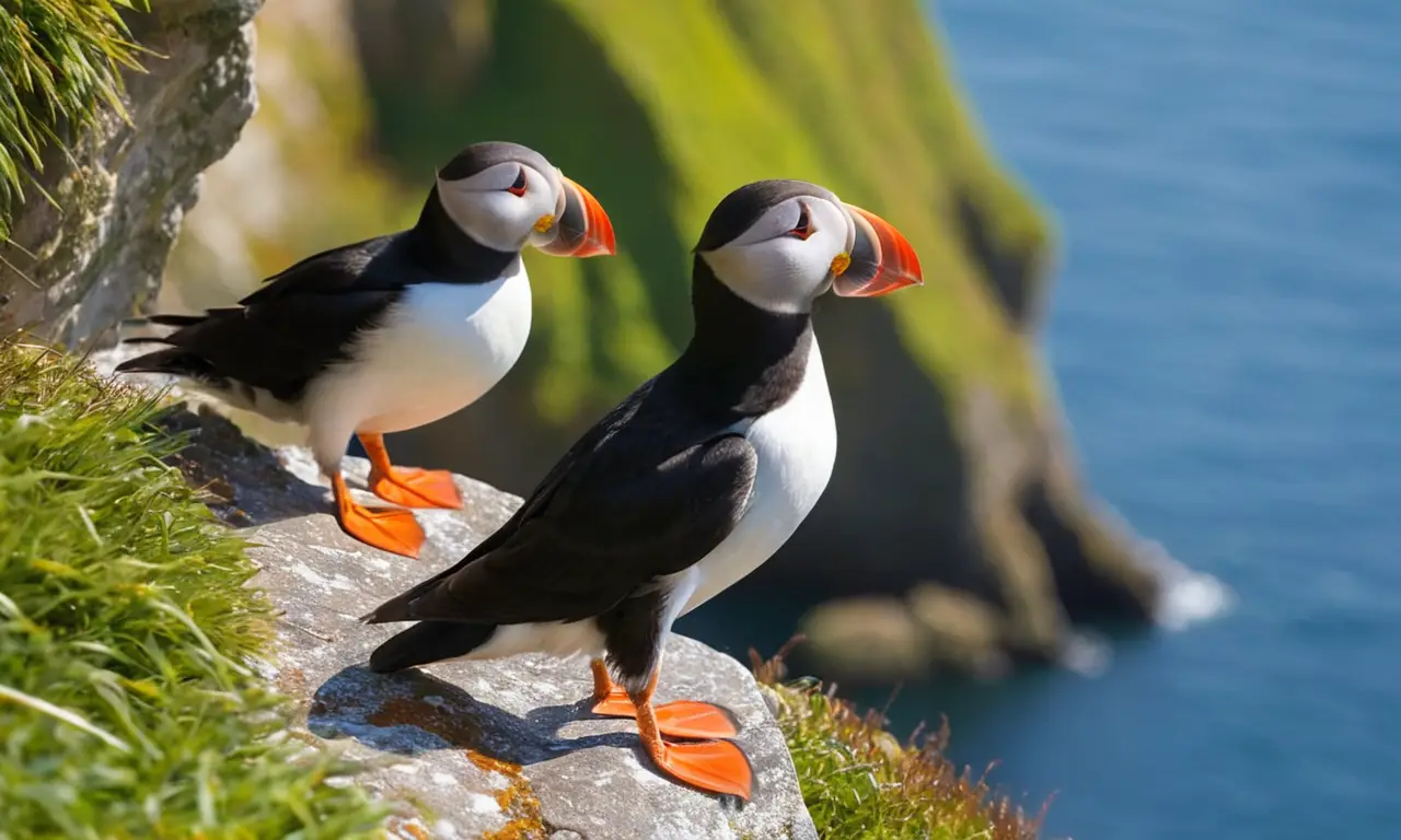 Puffin vibrante en acantilado marino sereno