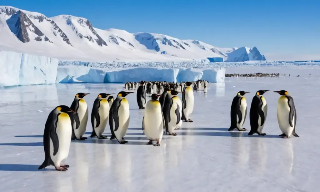 Pingüinos emperador en un paisaje antártico