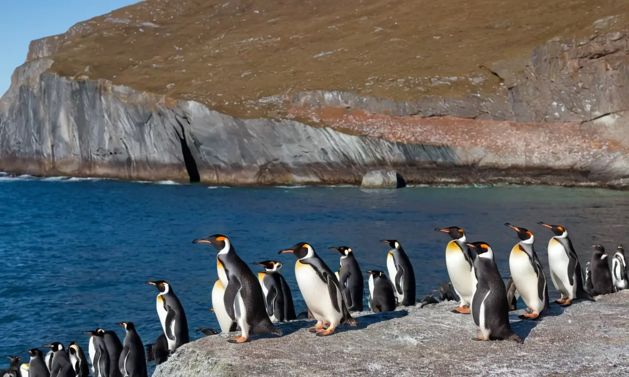 Costas antárticas con pingüinos en paz