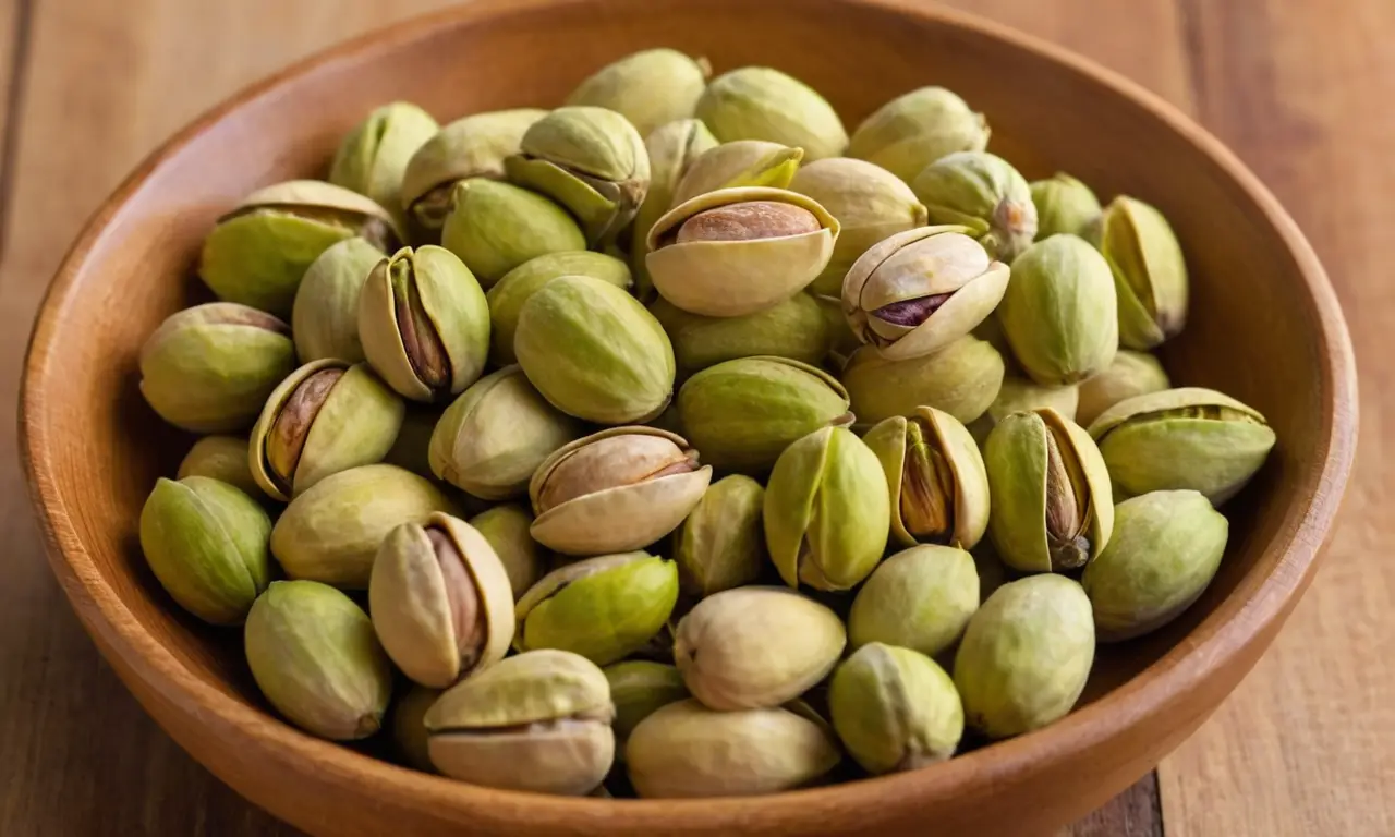 Tazón de pistachos frescos y salados