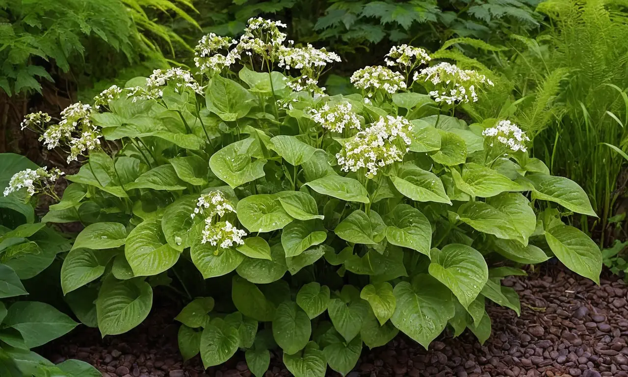 Plantas verdes con flores y texturas únicas