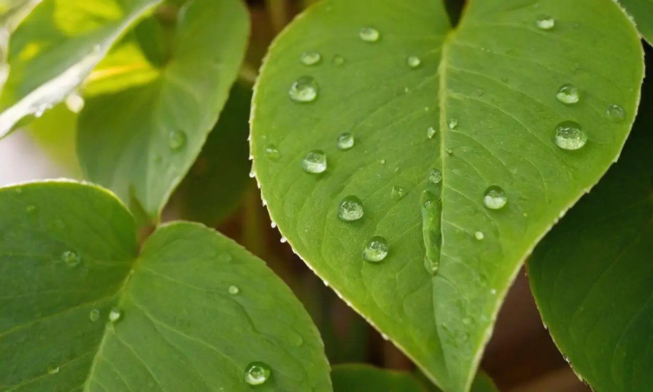 Plantas verdes vibrantes con gotas de rocío