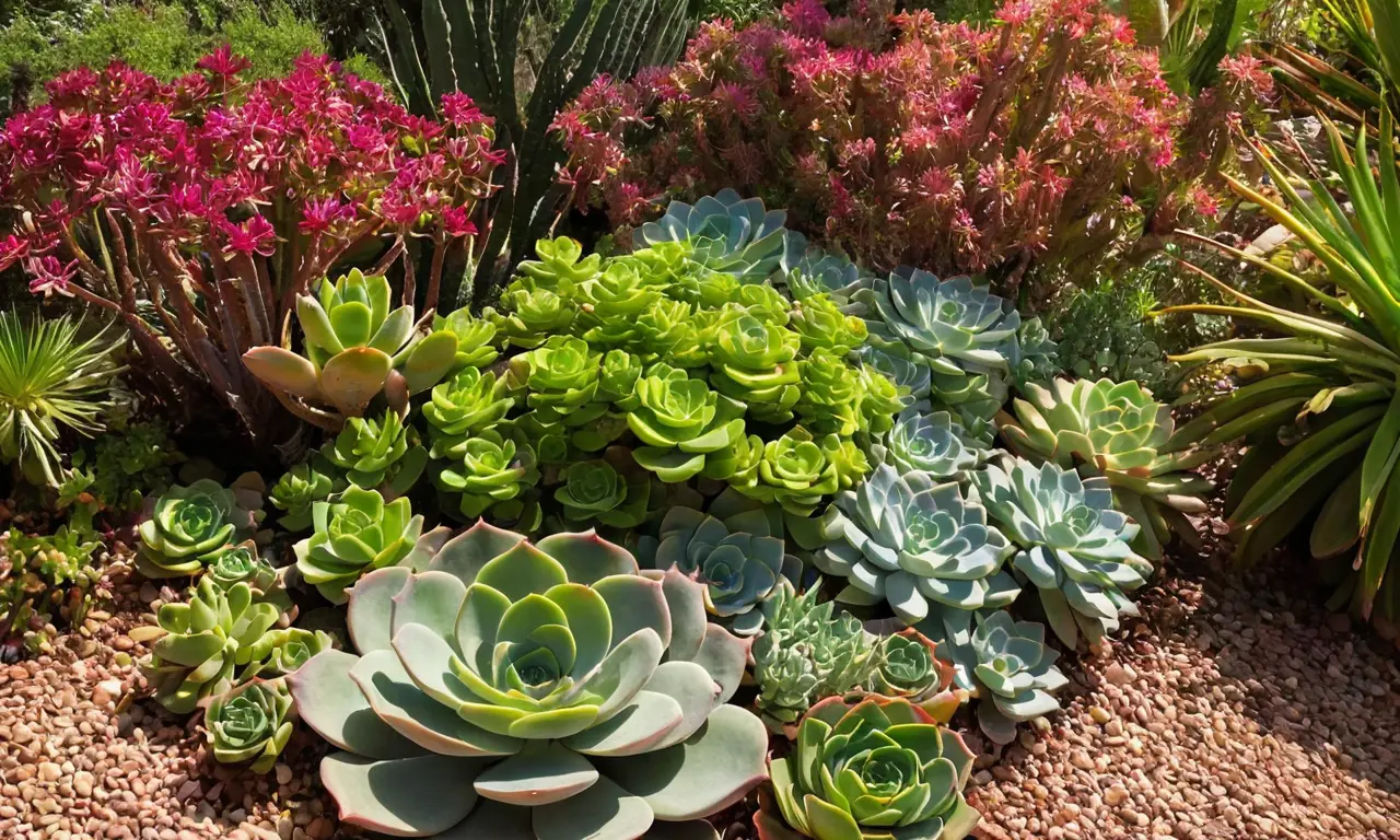 Jardín de suculentas vibrantes y coloridas