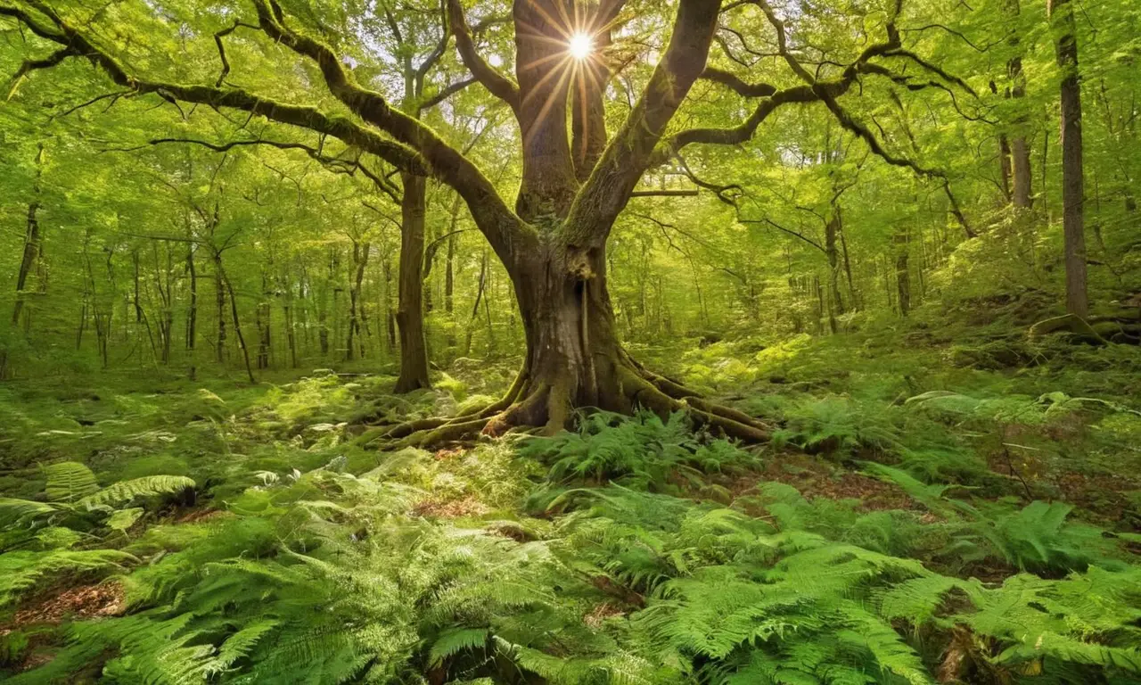 Un majestuoso roble en un bosque sereno