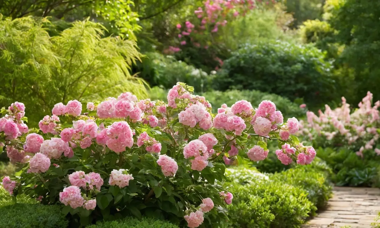 Flores vibrantes y hojas verdes bajo el sol