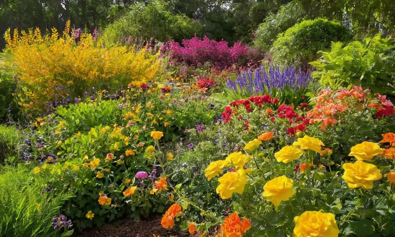 Jardín florido y tranquilo lleno de vida