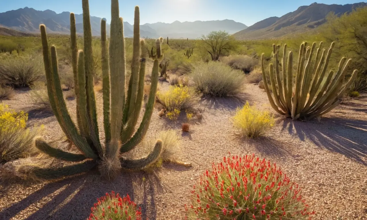 Desierto vibrante con cactus y flores