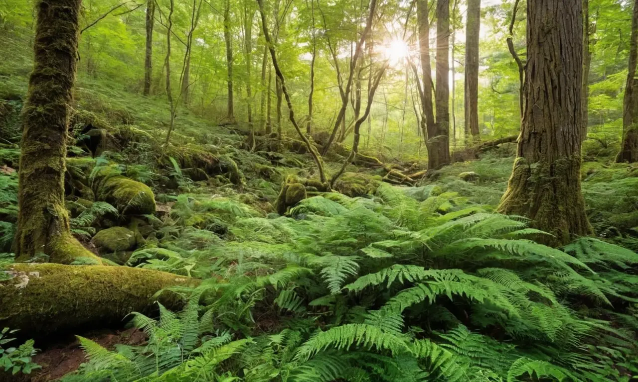 Bosque vibrante con luz y vida diversa