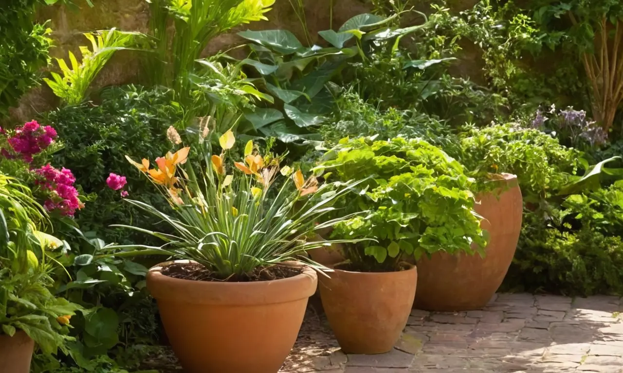 Jardín vibrante con plantas y luz natural