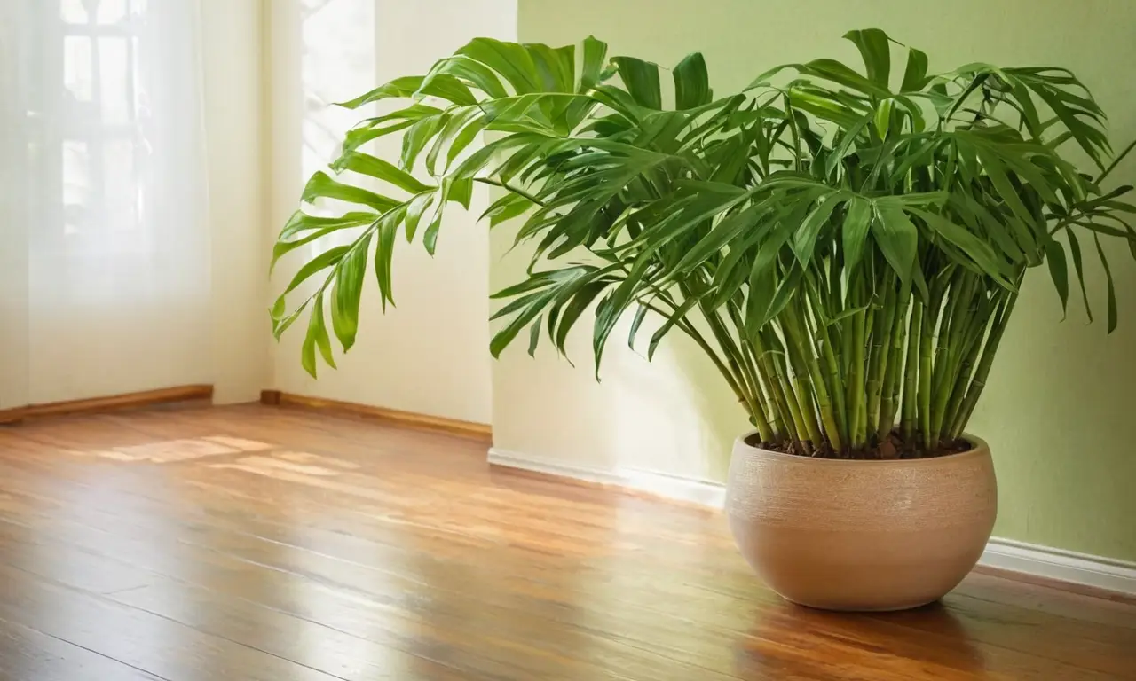 Jardín sereno con plantas vibrantes y luz
