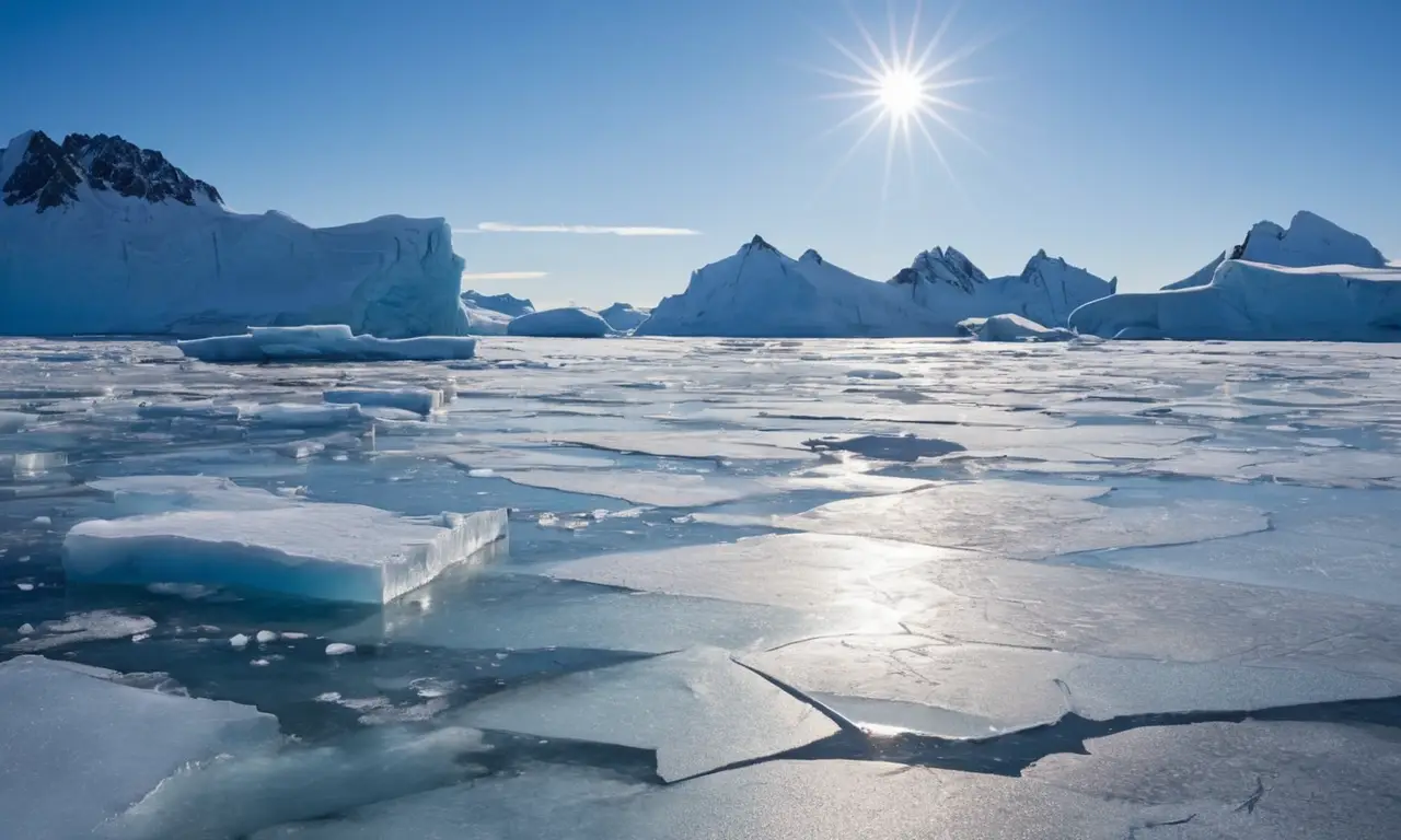 Paisaje polar vasto y frágil, lleno de hielo