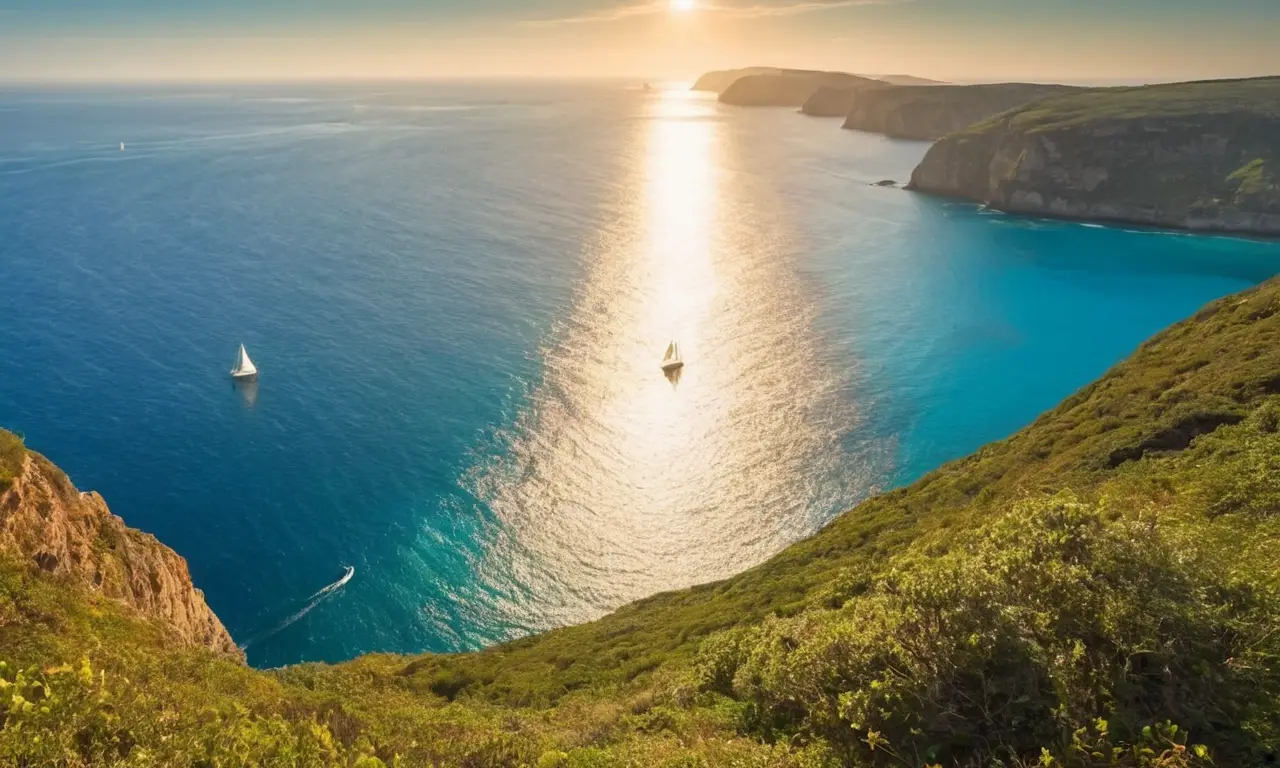 Paisaje marino con barco y luz dorada