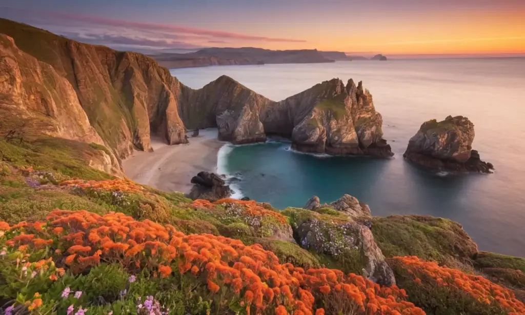 Espectacular paisaje costero al atardecer