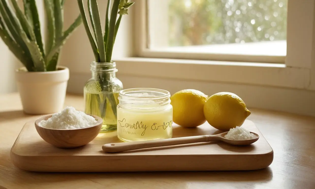 Encimera natural con ingredientes y luz cálida