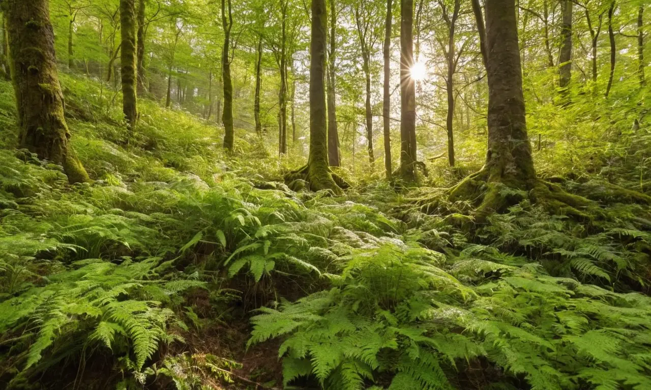 Bosque vibrante con luces y texturas