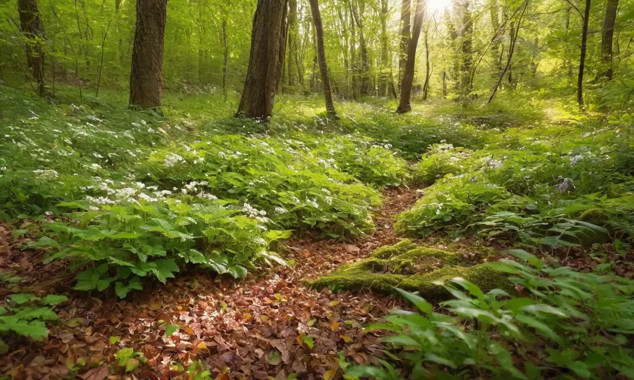 Escena forestal vibrante y armoniosa en detalle