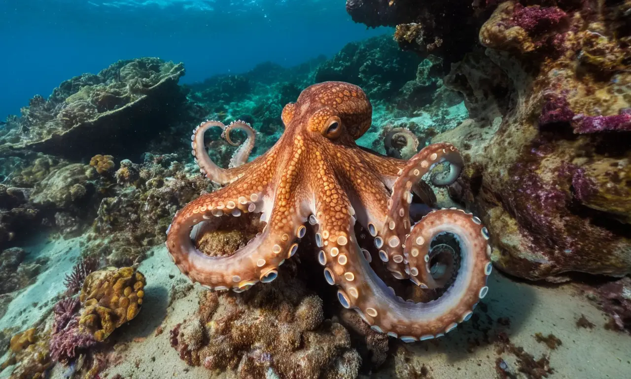 Octopus vibrante en colorido ecosistema marino
