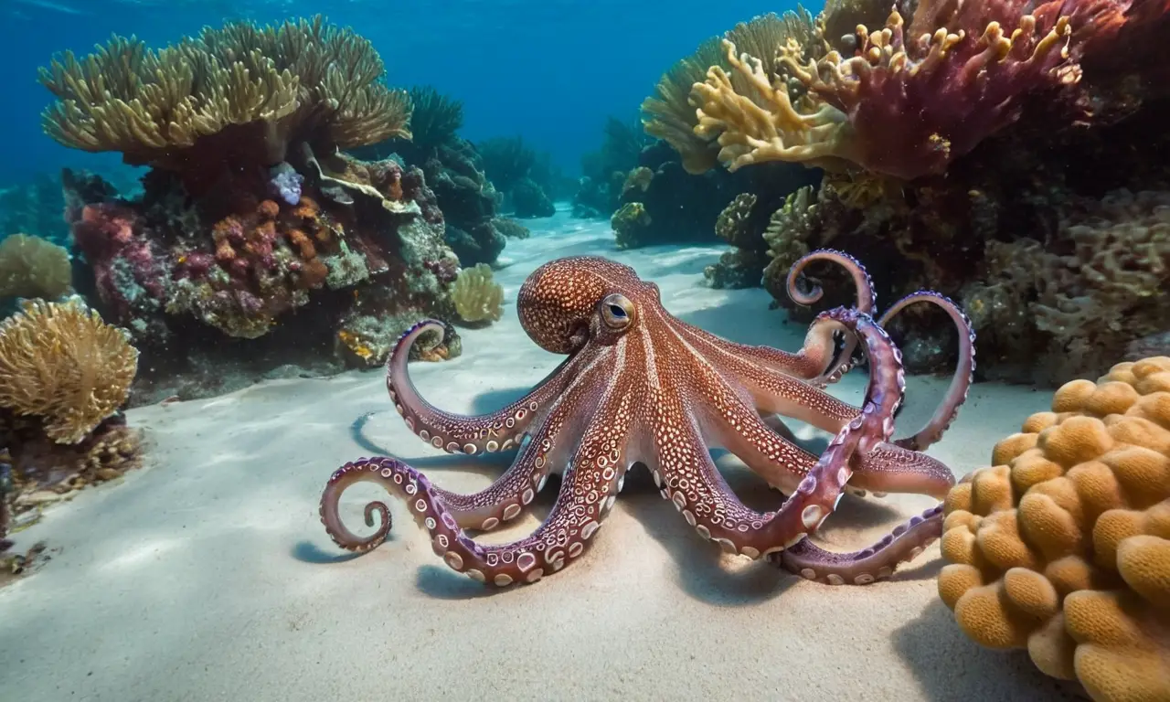Octopus y corales crean mágico ambiente submarino