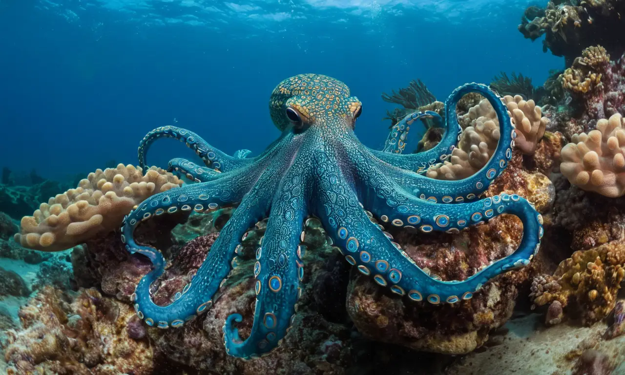 Pulpo vibrante en un entorno submarino hermoso