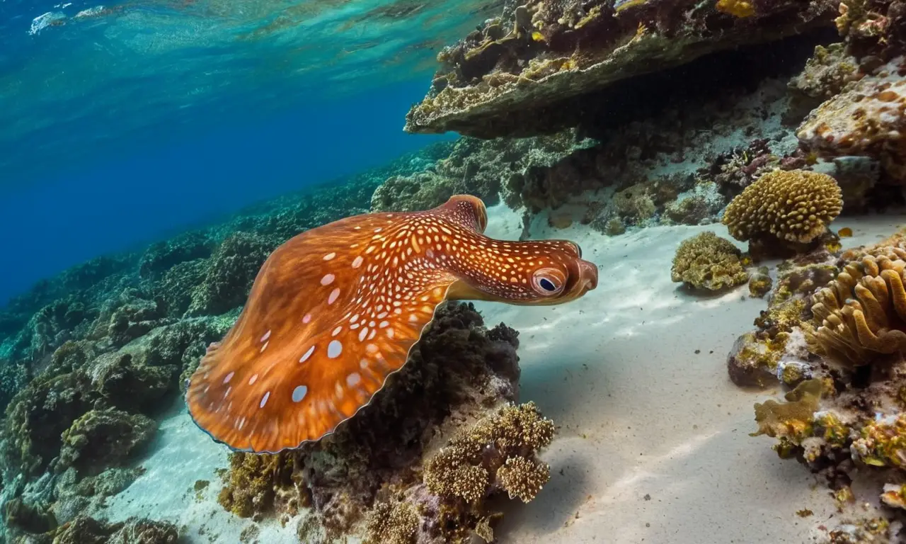Un pulpo manta brilla en aguas turquesas