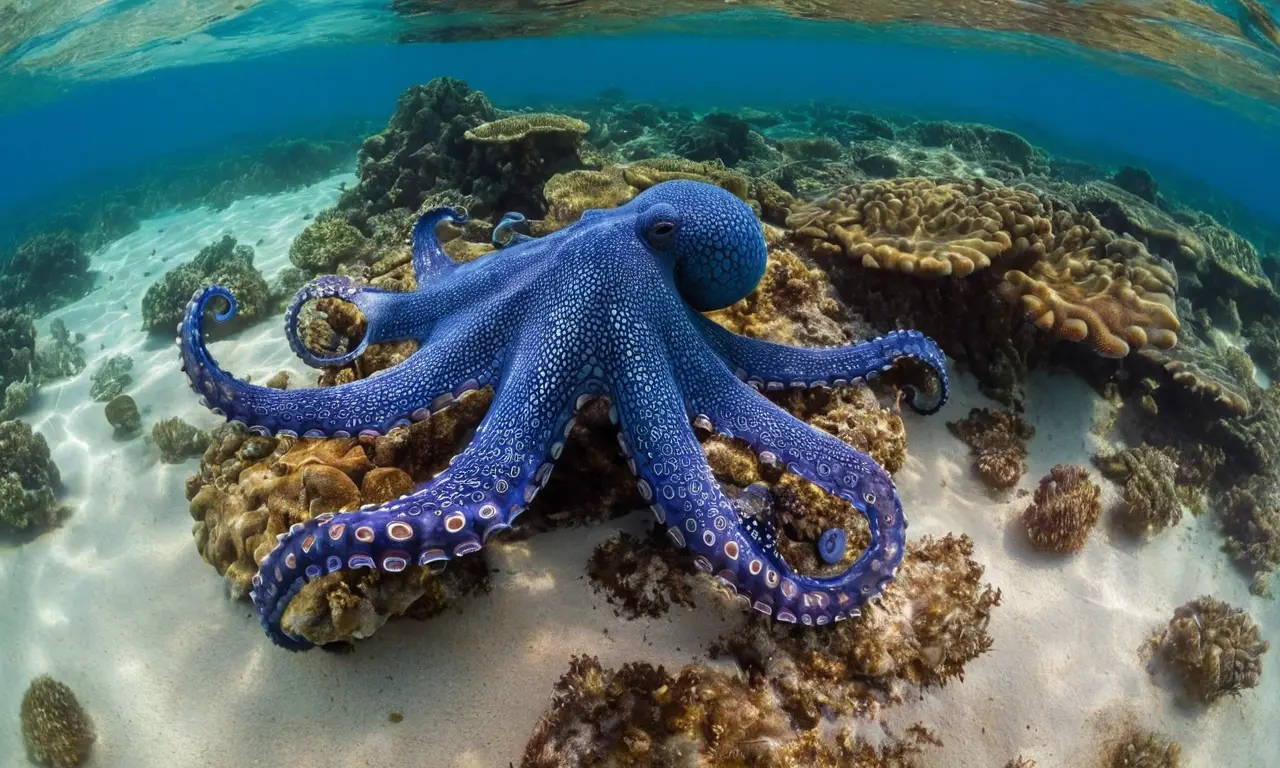 Escena submarina vibrante con pulpo espectacular