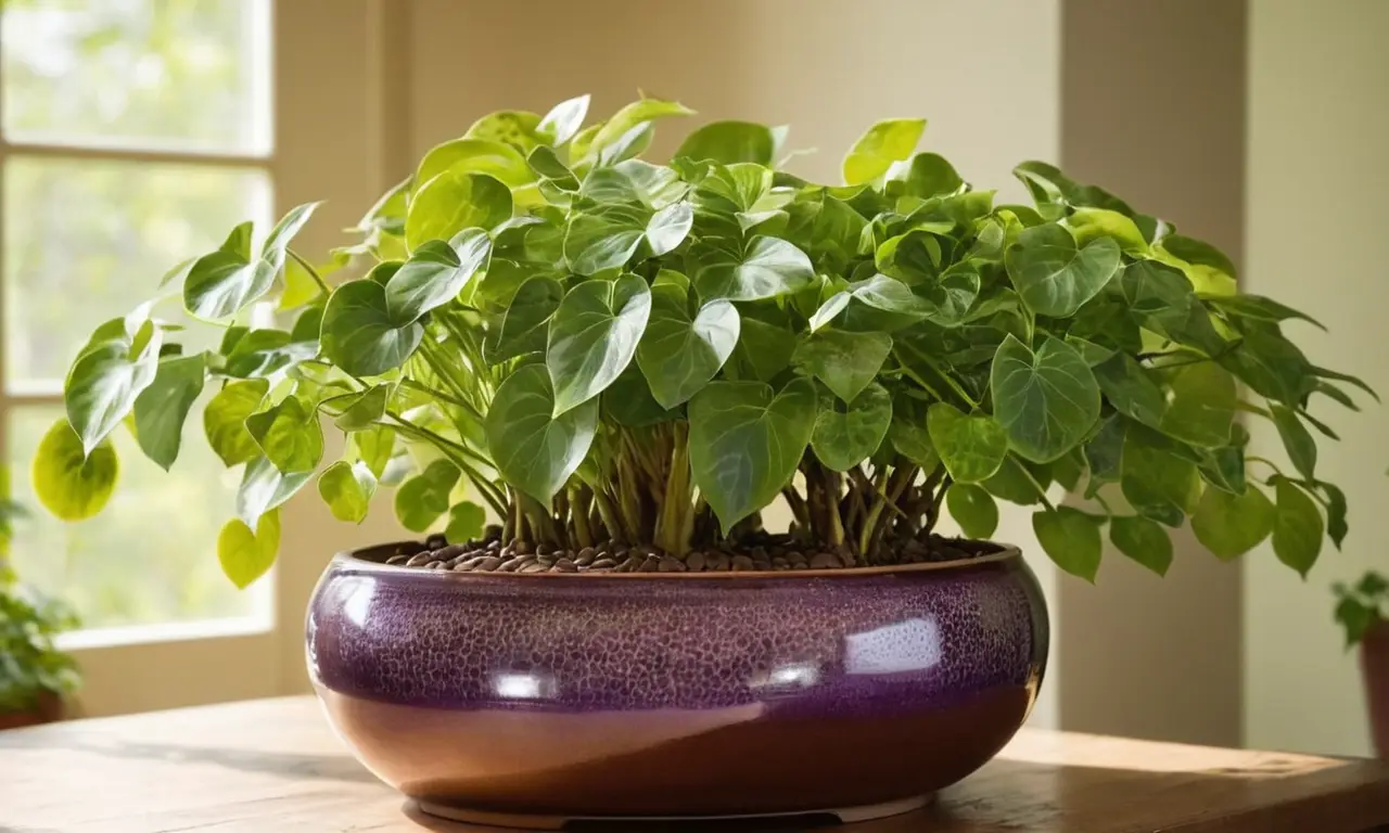 Plantas vibrantes en una maceta elegante